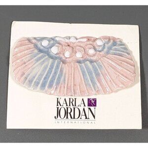 Vintage Karla Jordan Pink Blue‎ Porcelain Beachy Coastal Shell Pin Brooch